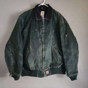 Vtg Y2K 2XL Carhartt Santa Fe Jacket J14 SPC Spruce Green Flannel Lined Thrashed